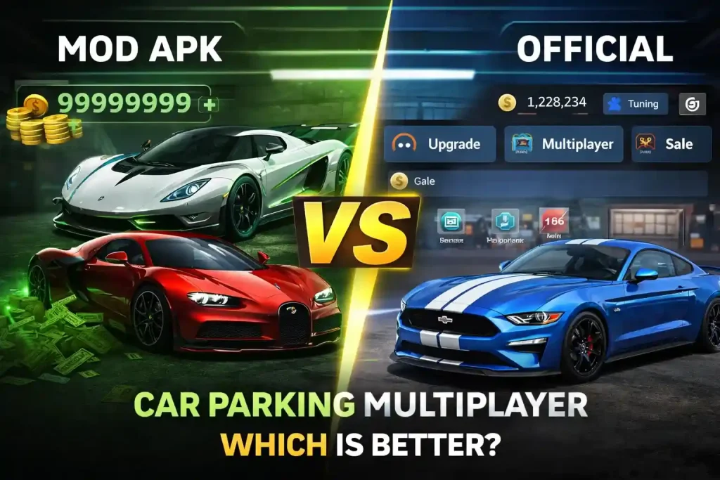 car parking multiplayer modded vs official
