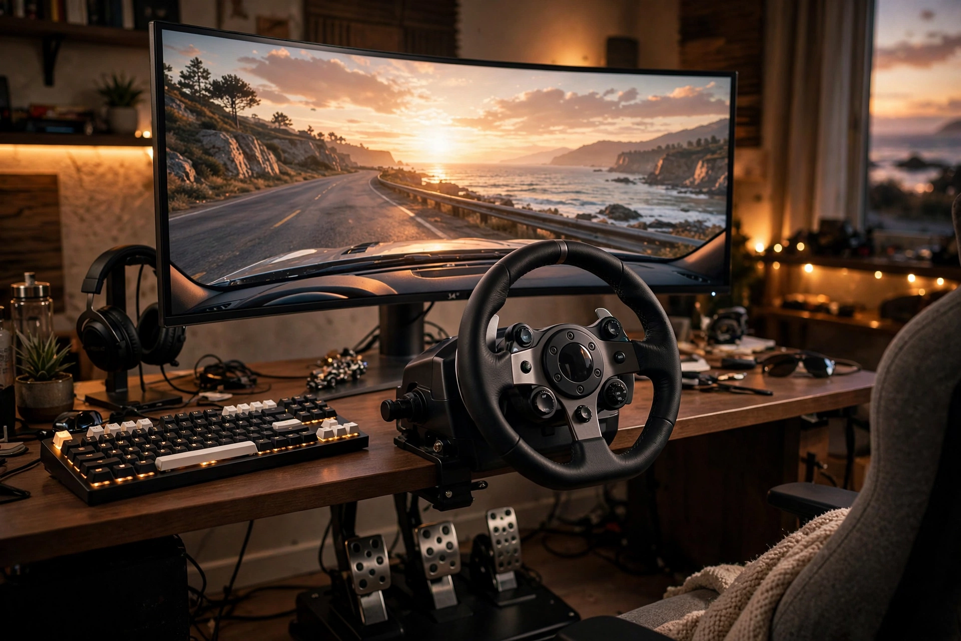 Racing wheel and keyboard setup for playing Car Parking Multiplayer 2 on PC