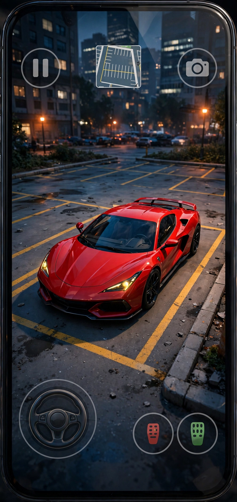 Close-up of Car Parking Multiplayer 2 parking gameplay on iPhone screen