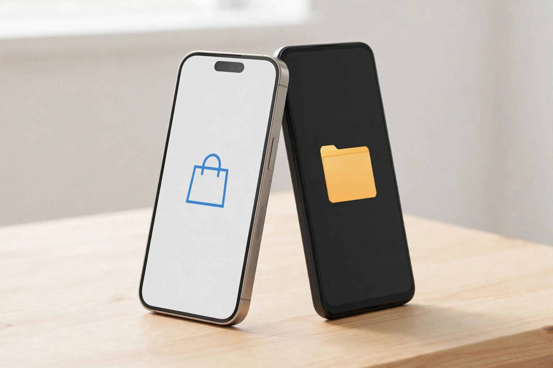 iPhone next to Android phone showing APK files do not work on iOS